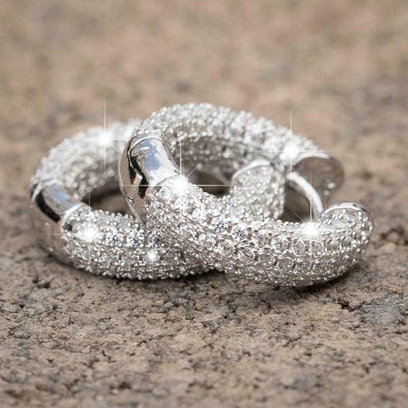 Huitan Luxury Women Small Hoop Earrings Dazzling Micro Paved CZ Stones