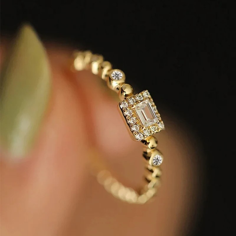 Huitan Dainty Shiny Rectangle Rings