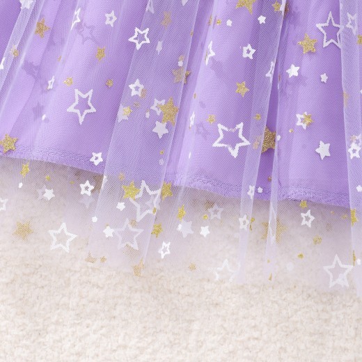 Girls' Long Sleeve Lady Star Mesh Dress