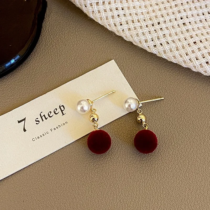 Retro Red Flocking Light Stud Earrings