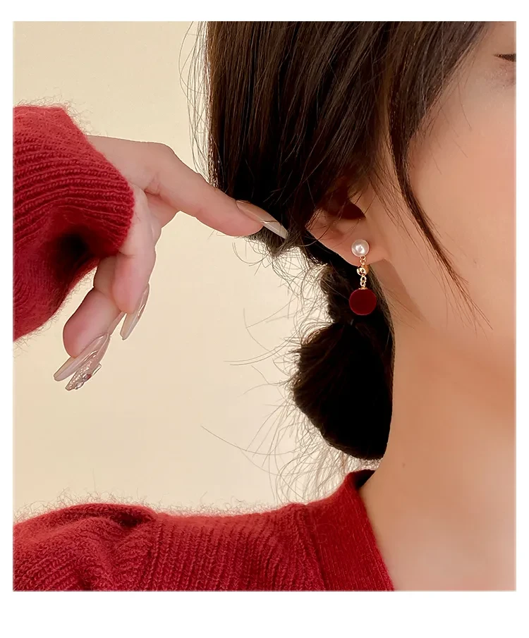 Retro Red Flocking Light Stud Earrings