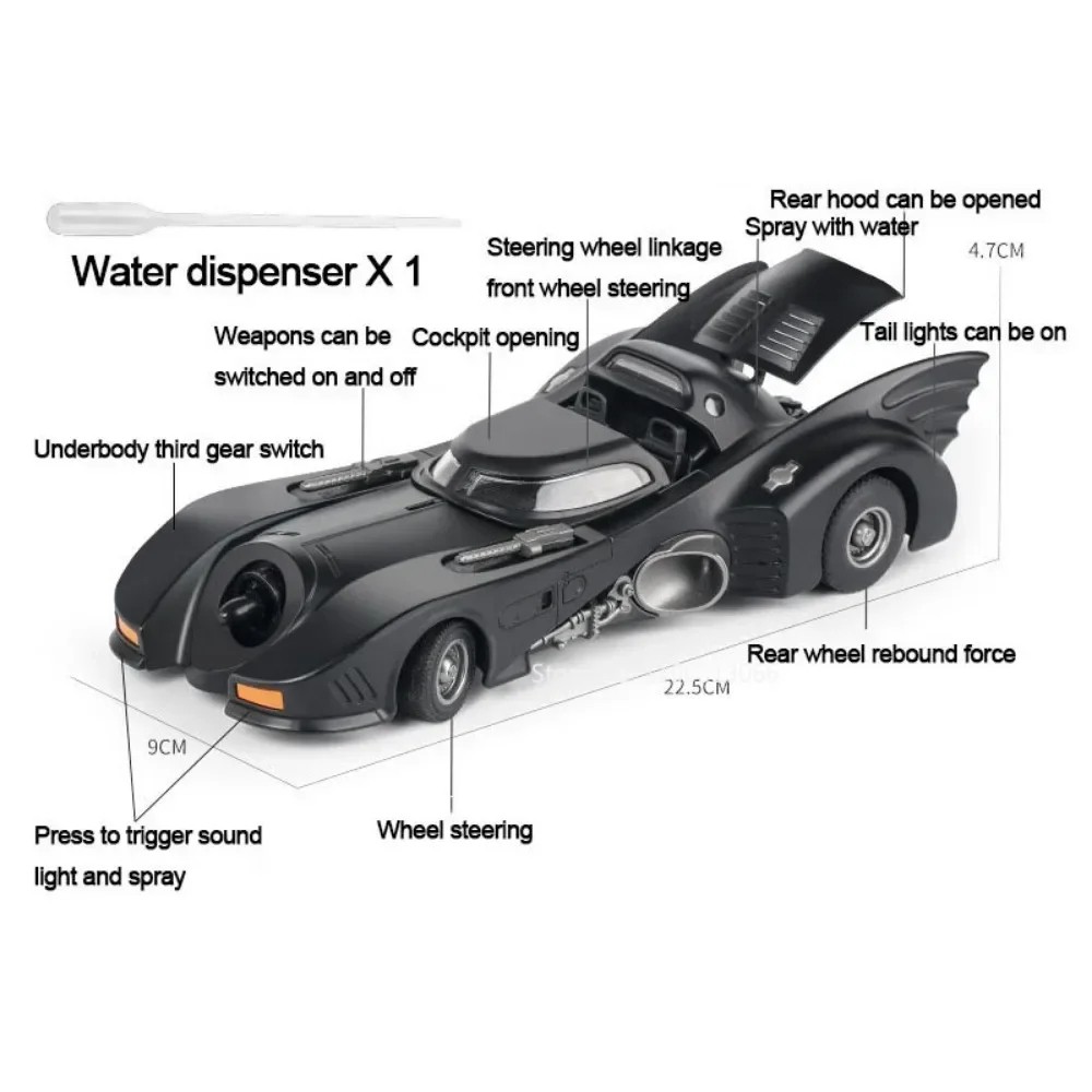 1/24 1989 Batmobile Alloy Car Model  Metal Diecast Simulation Vehicle with Light and Sound