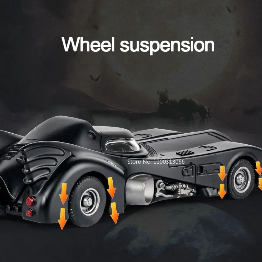 1/24 1989 Batmobile Alloy Car Model  Metal Diecast Simulation Vehicle with Light and Sound
