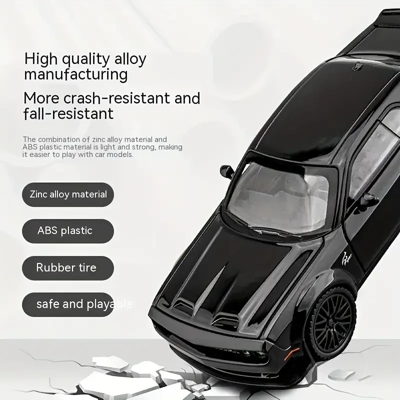 Black Metal Diecast Sports Car Model with Realistic Design, Sound & Light - Perfect Collectible Toy for Youngsters