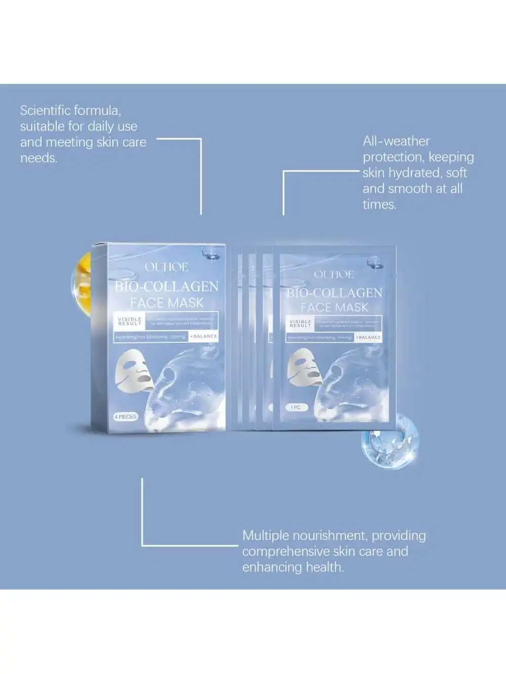 4PCS Bio-Collagen Glow Mask Overnight, Korean Deep Hydrating Firming Hydrogel Mask Wit