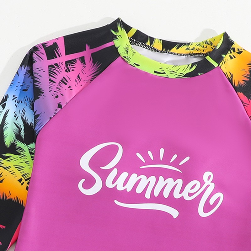 Printed Long-sleeved Conservative Children's Swimsuit