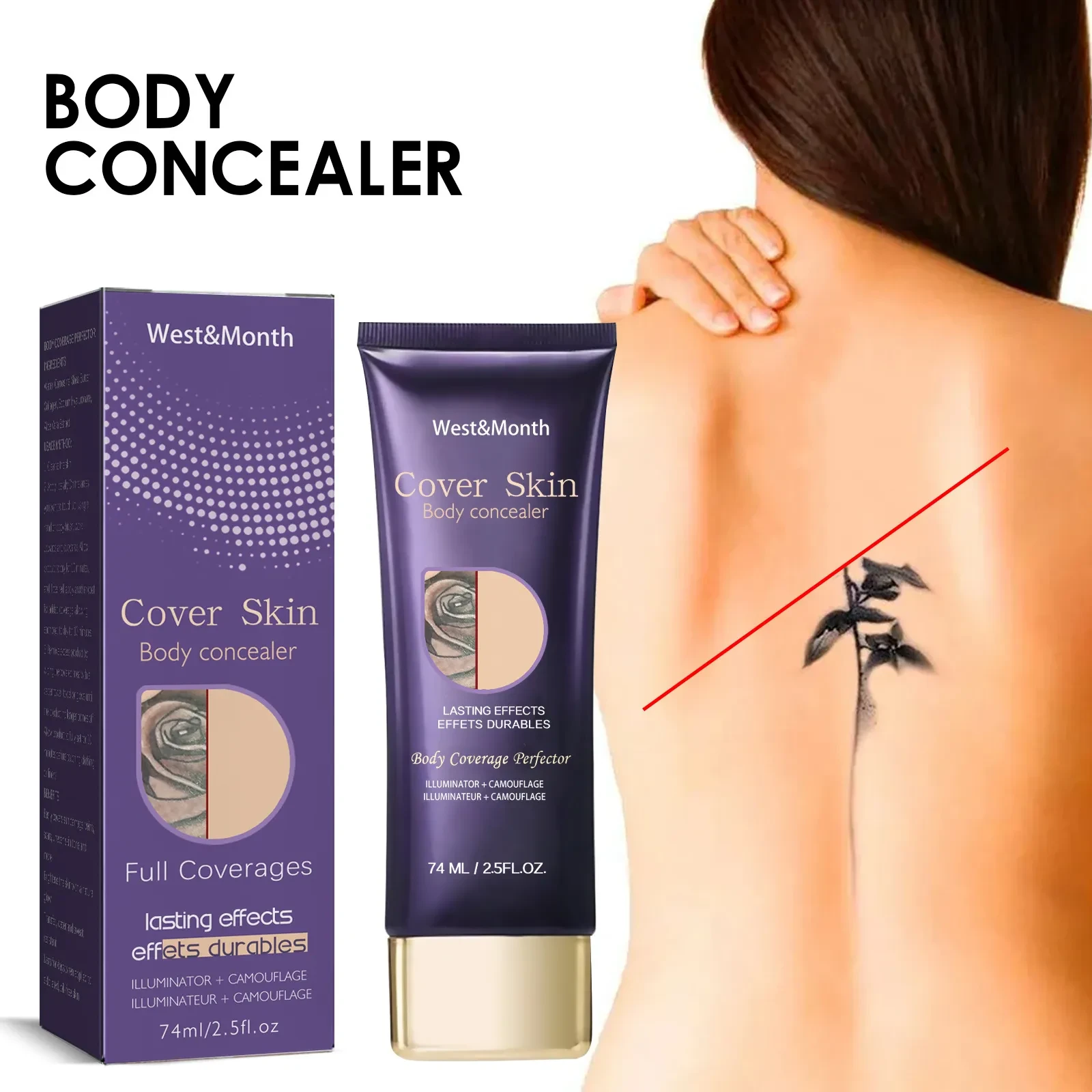 West & Month Body Concealer Waterproof Cover Tattoo Scar Birthmark Scar Invisible Body Concealer
