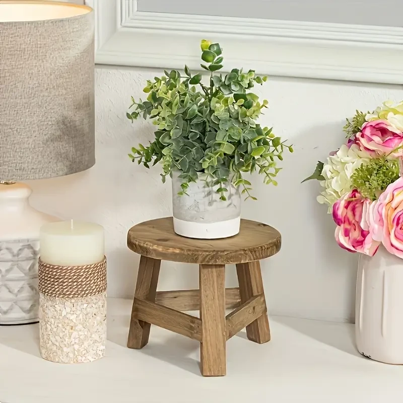Natural Wooden Finish Modern Wooden Round Pedestal Stool