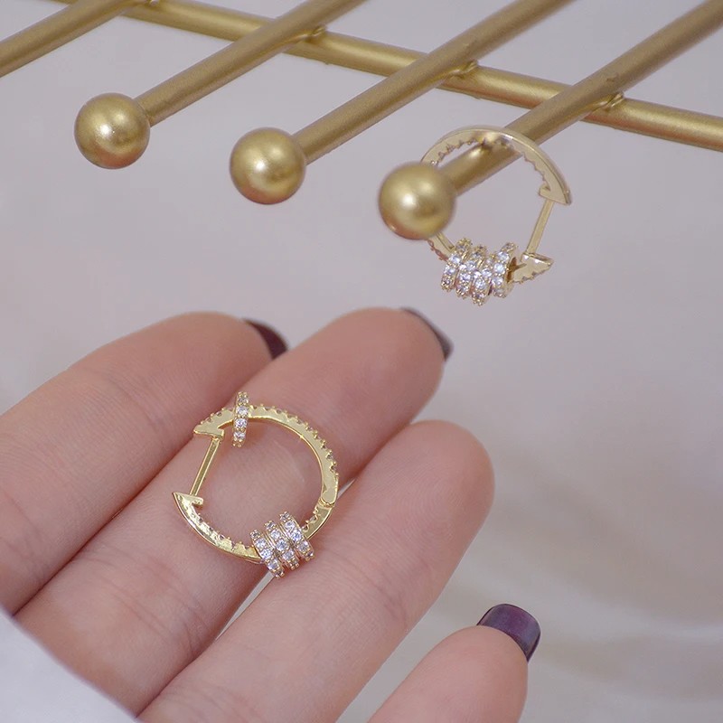14k Plated Gold Luxury Super Shine CZ Buckle Earrings