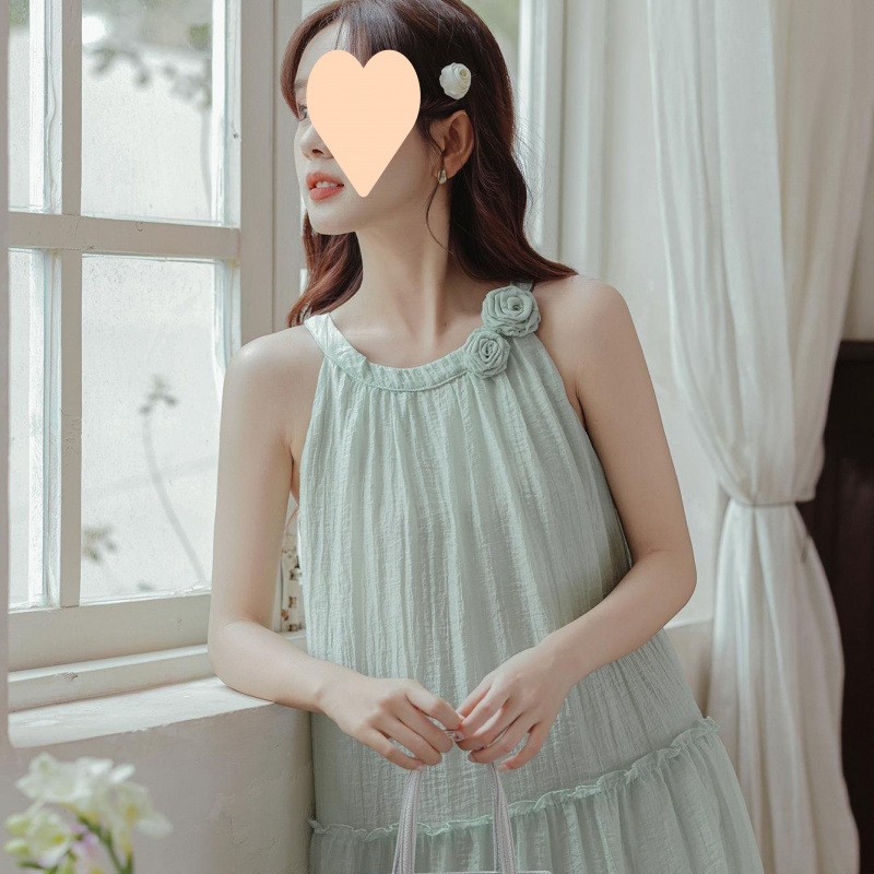 French Style Spaghetti Straps Sleeveless Summer Chiffon Long Dress