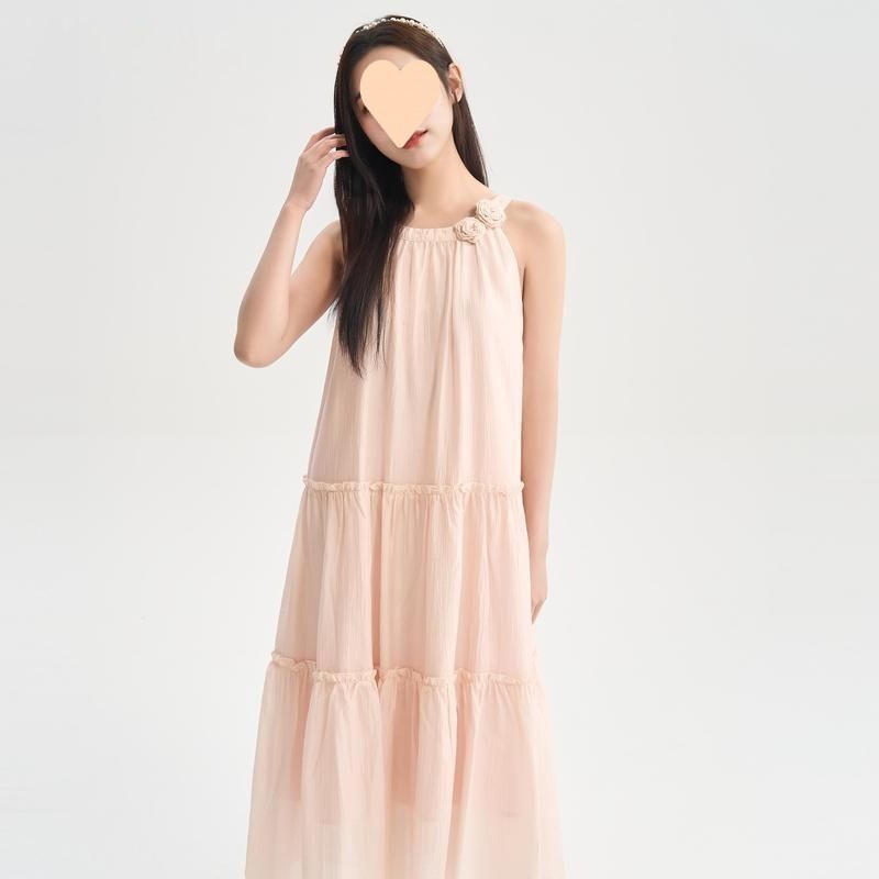 French Style Spaghetti Straps Sleeveless Summer Chiffon Long Dress