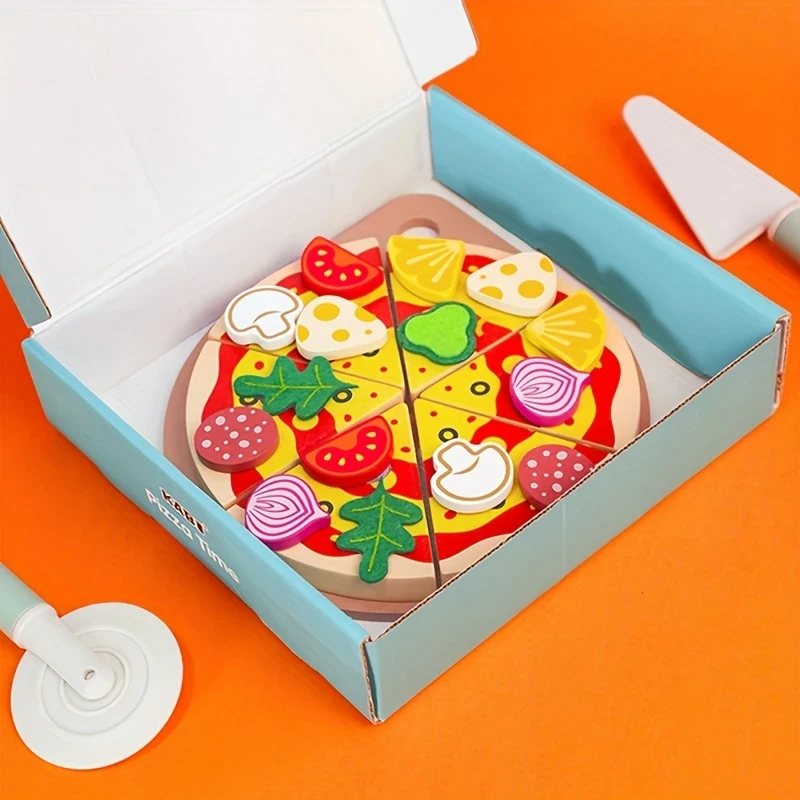 Kids' Wooden Pizza Playset with Realistic Food Models