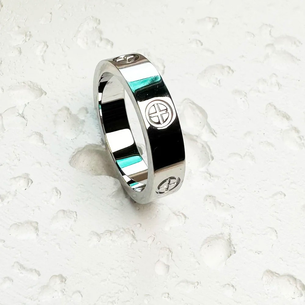 Luxury Brand Classic Cross with Stone Stainless Steel Ring for Women & Couples
