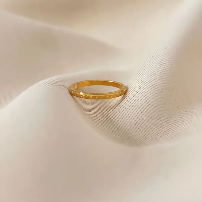 Stainless Steel Gold Color 2mm Thin Frosted Finger Rings for Men and Women