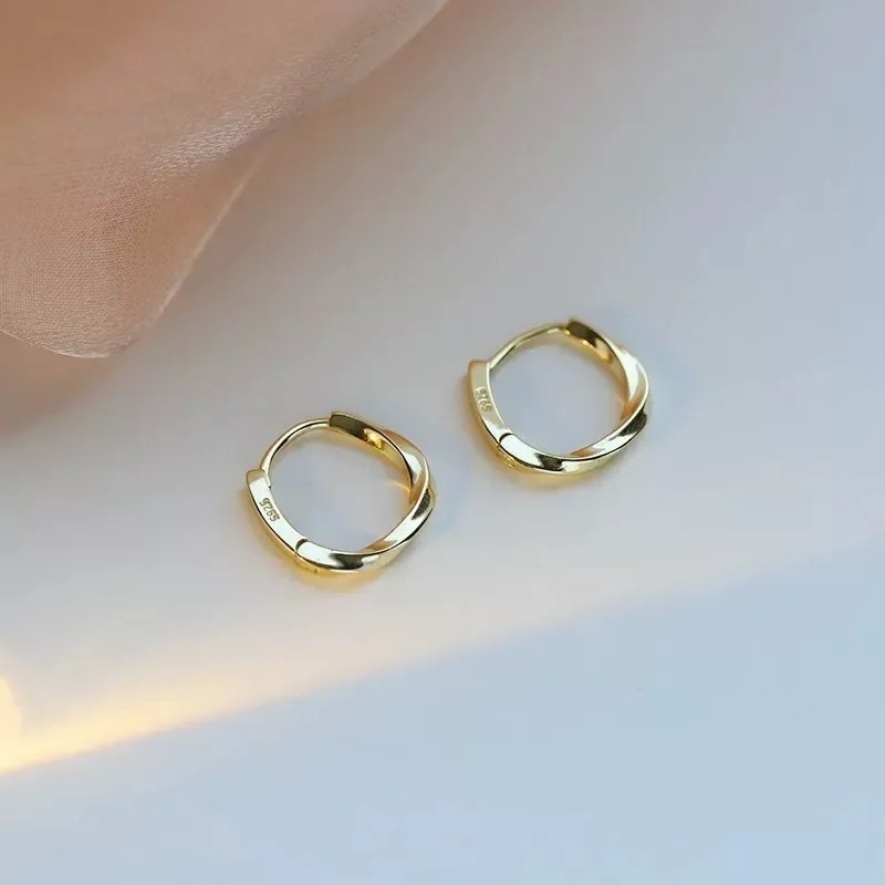 925 Sterling Silver Round Earrings Temperament Simple Inlaid Design for Women