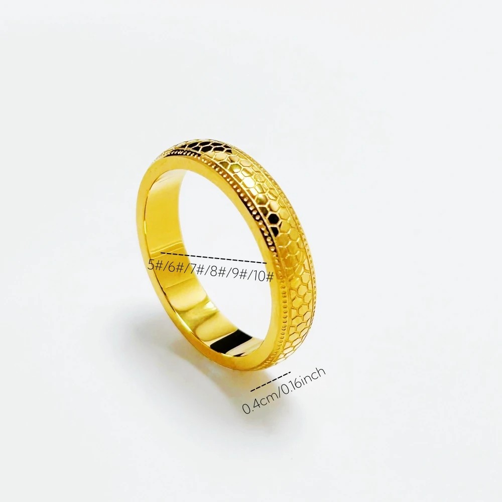 Stainless Steel Rings for Men and Women Gold Color 4mm Honeycomb Shape Finger Ring