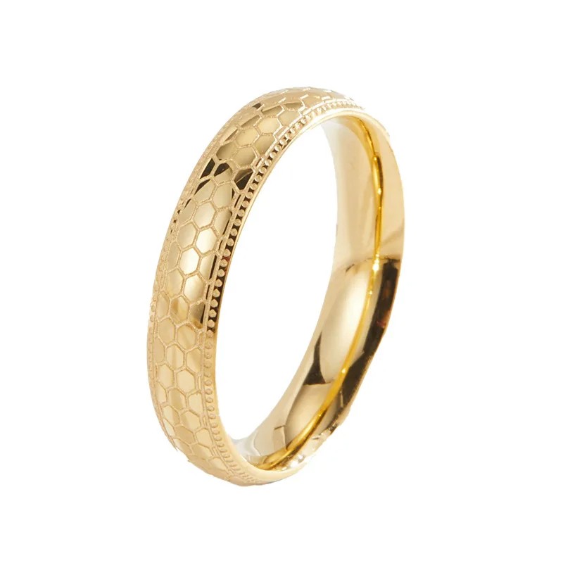 Stainless Steel Rings for Men and Women Gold Color 4mm Honeycomb Shape Finger Ring