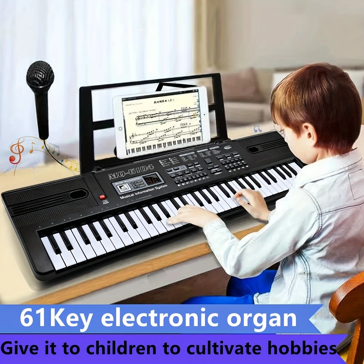 61-Key Electronic Piano for Kids with Microphone, USB Cable & Stand