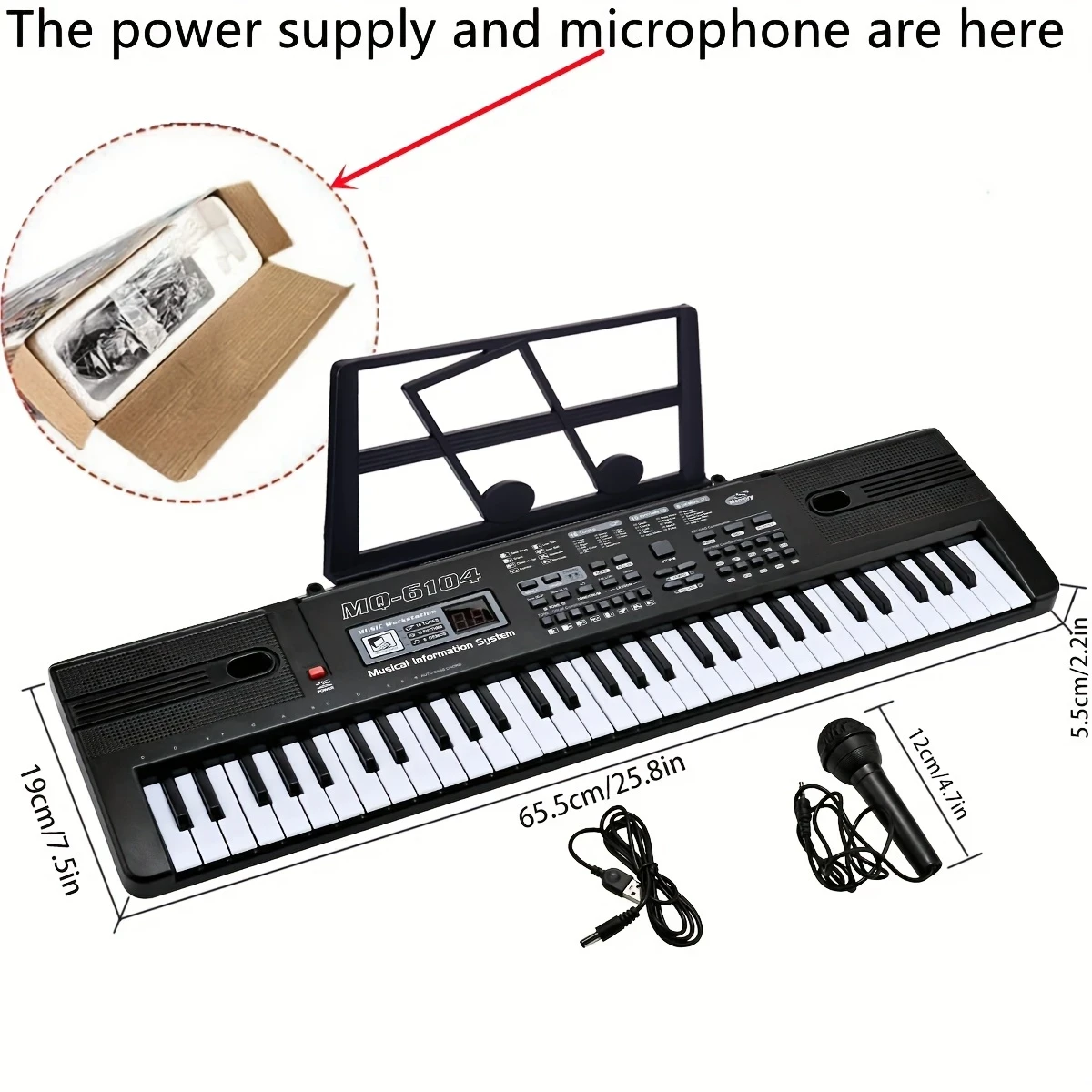 61-Key Electronic Piano for Kids with Microphone, USB Cable & Stand