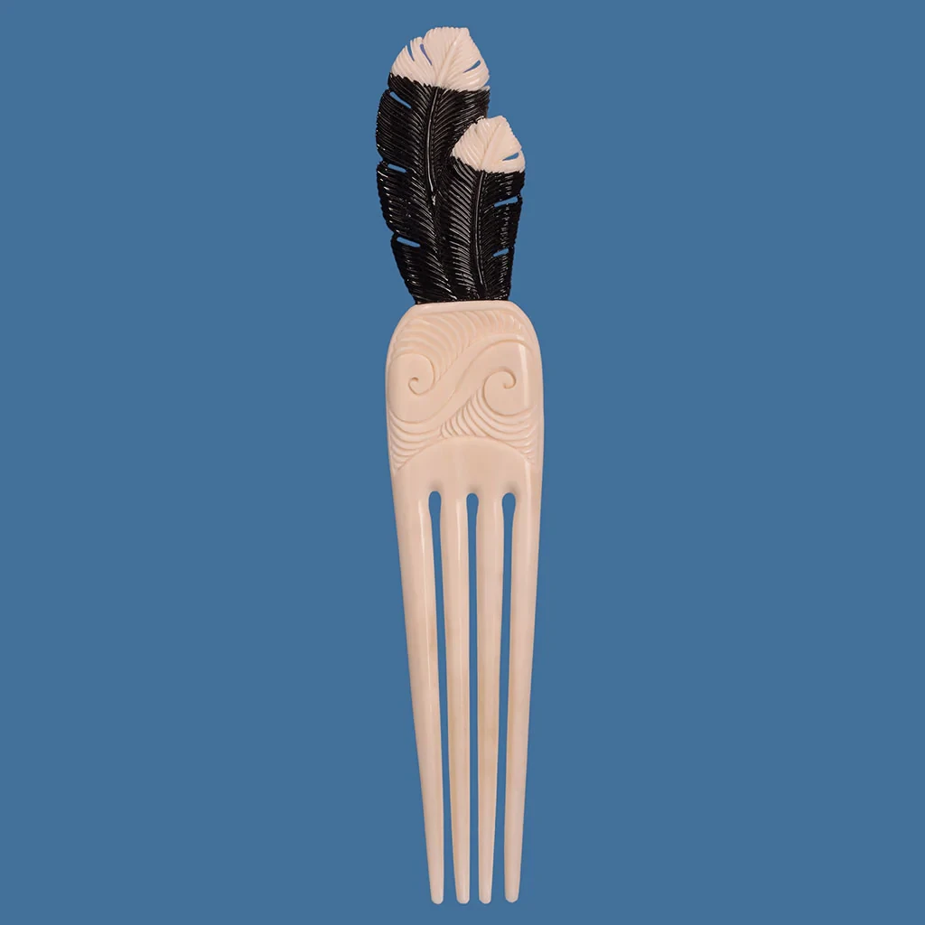 Bone Extra Large Black Huia Feather Heru