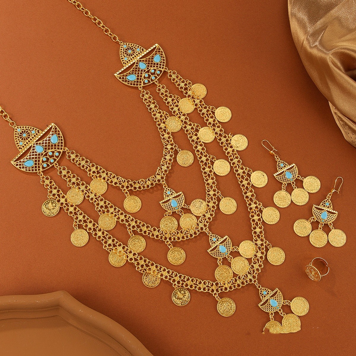 Bridal Gold-plated Necklace Earring Ring Jewelry Suit