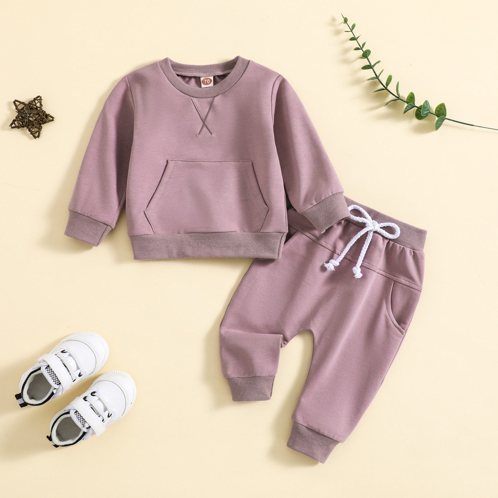Solid Color Alphabet Embroidery Long-sleeved Sweater And Trousers Two-piece Set