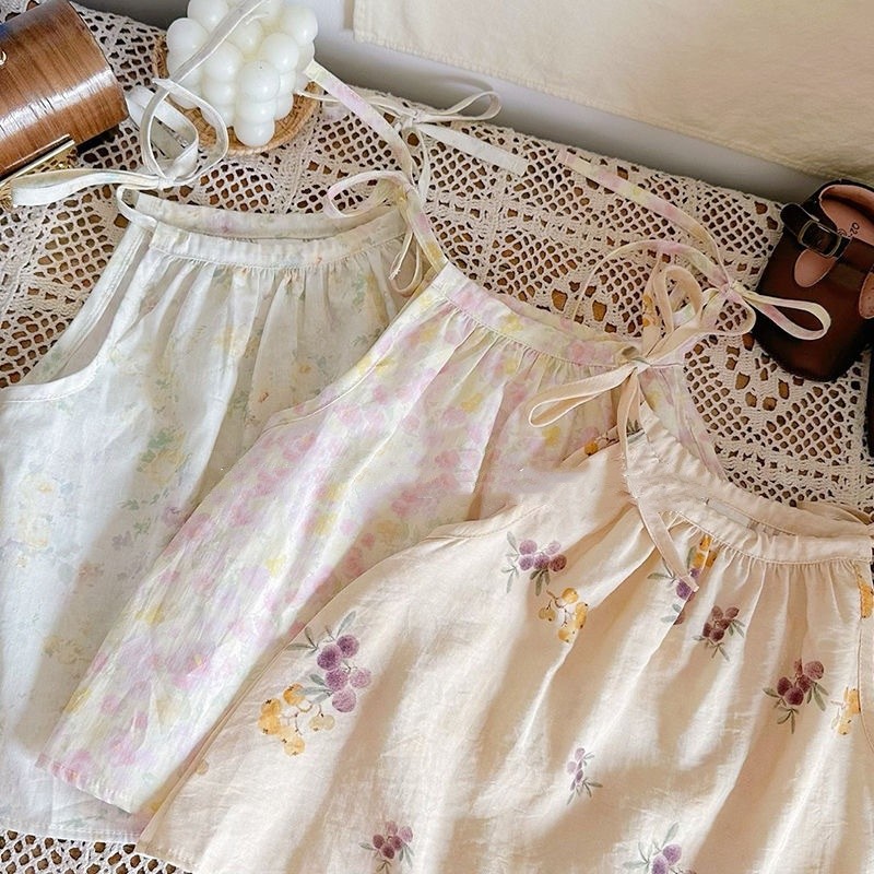 Girls' Summer Over Cute Suspenders Little Girl Sleeveless Printed Top