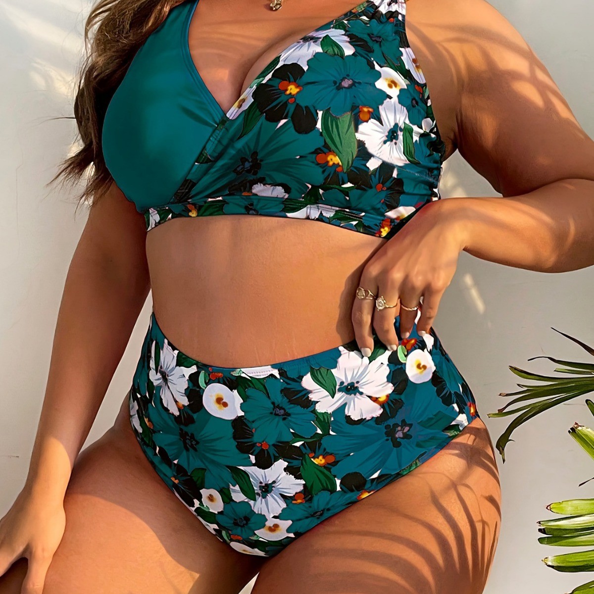 Plus Size Digital Printing Push Up Fashion Women's Split Bikini Swimsuit