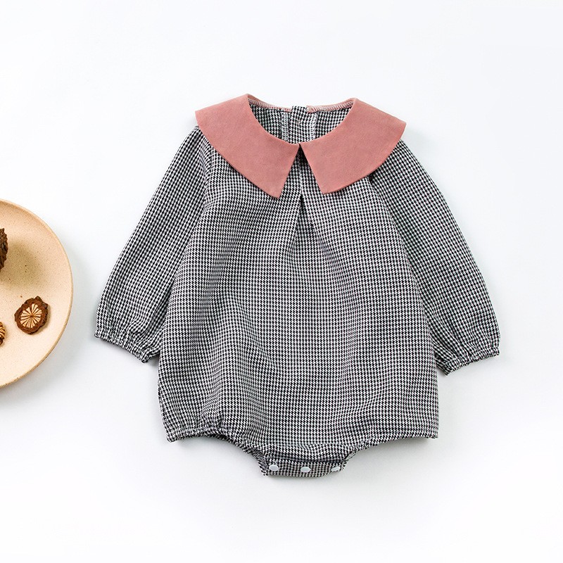 Baby Houndstooth Long-sleeve Jumpsuit Crawling Suit