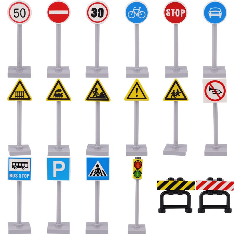 Compatible With Traffic Signs And Road Signs Warning Sign Building Blocks
