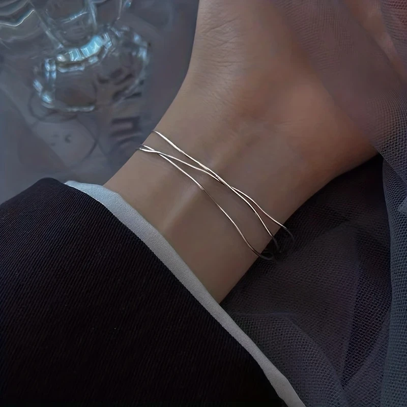 3-Layer S925 Sterling Silver Snake Bone Bracelet - Simple and Elegant Style