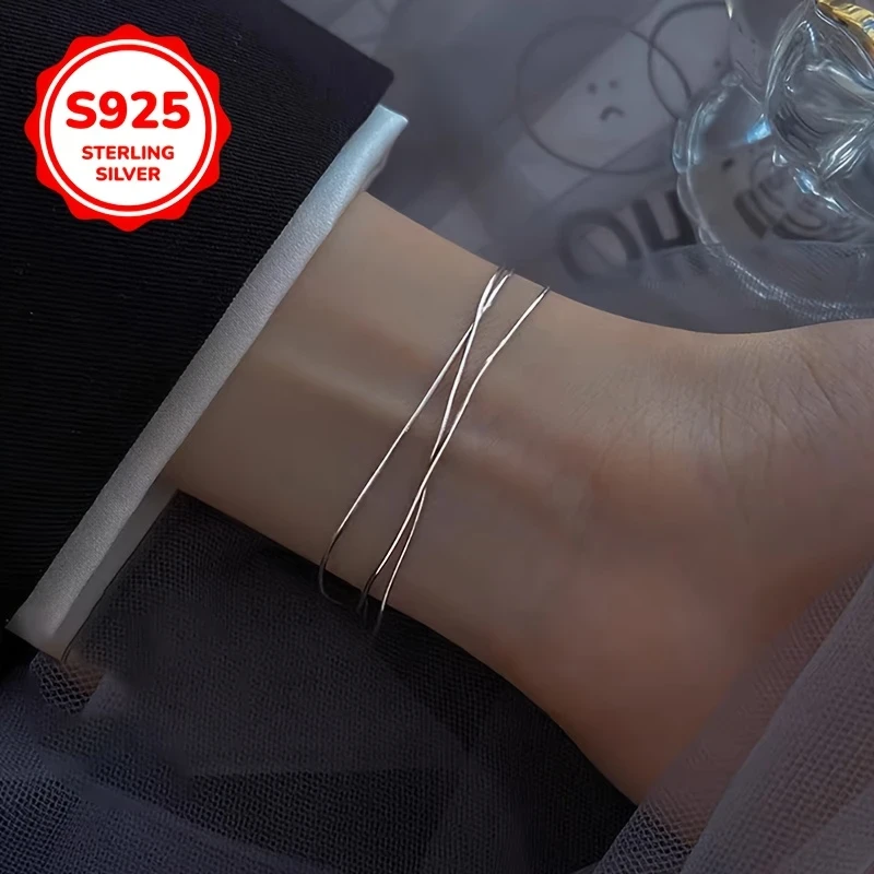 3-Layer S925 Sterling Silver Snake Bone Bracelet - Simple and Elegant Style