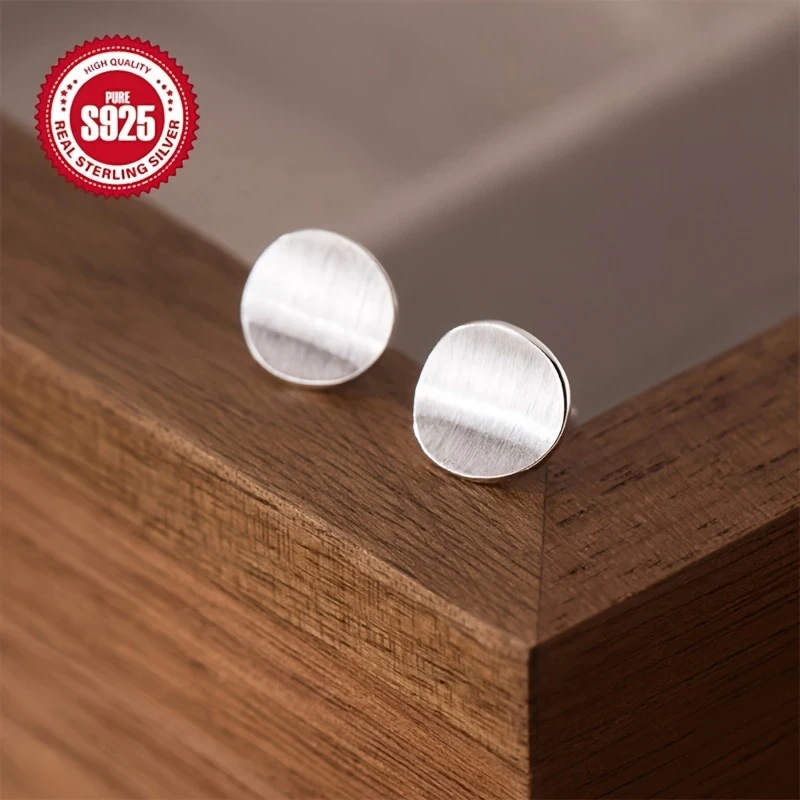 Elegant 925 Sterling Silver Stud Earrings  Matte Texture Concave Design