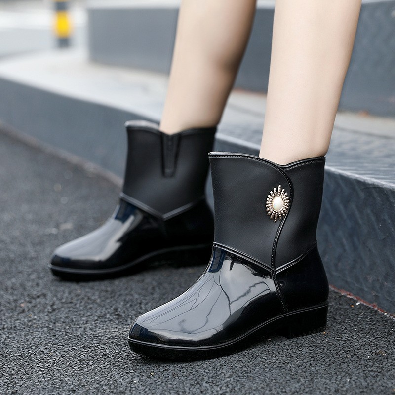 Fashion Rain Boots Women's Middle Tube Non-slip Warm