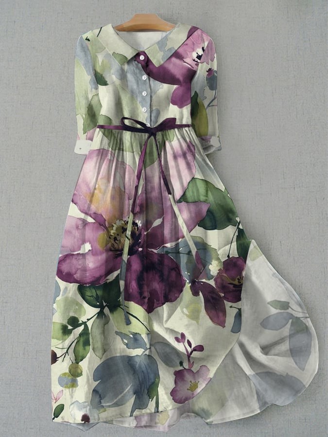 Women's Printed Short-sleeved Shirt Dress