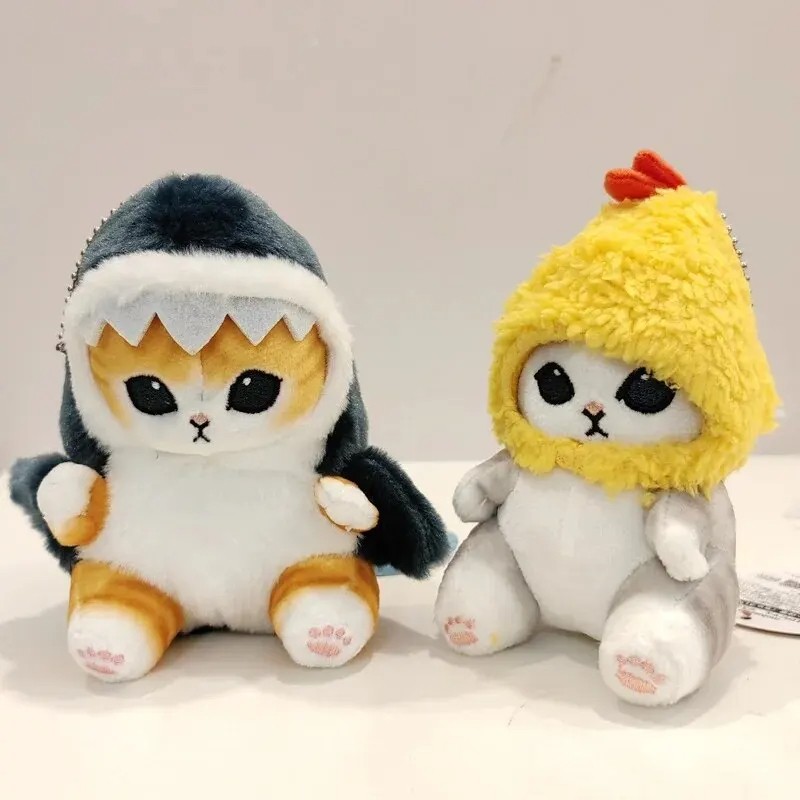 Kawaii Anime Hobby Tempura Fried Shrimp Shark Cat Plush Doll Keychain