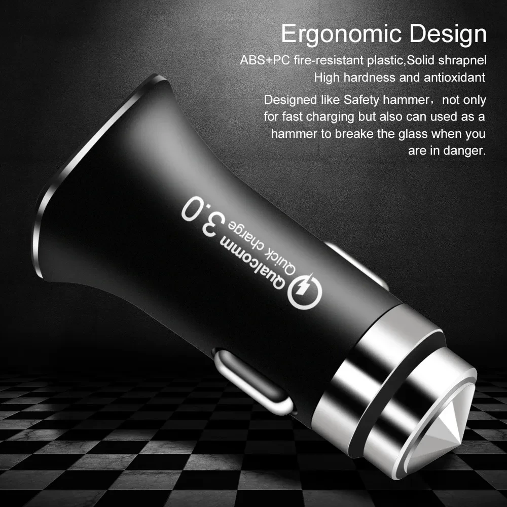 Metal safety hammer car charger QC 3.0