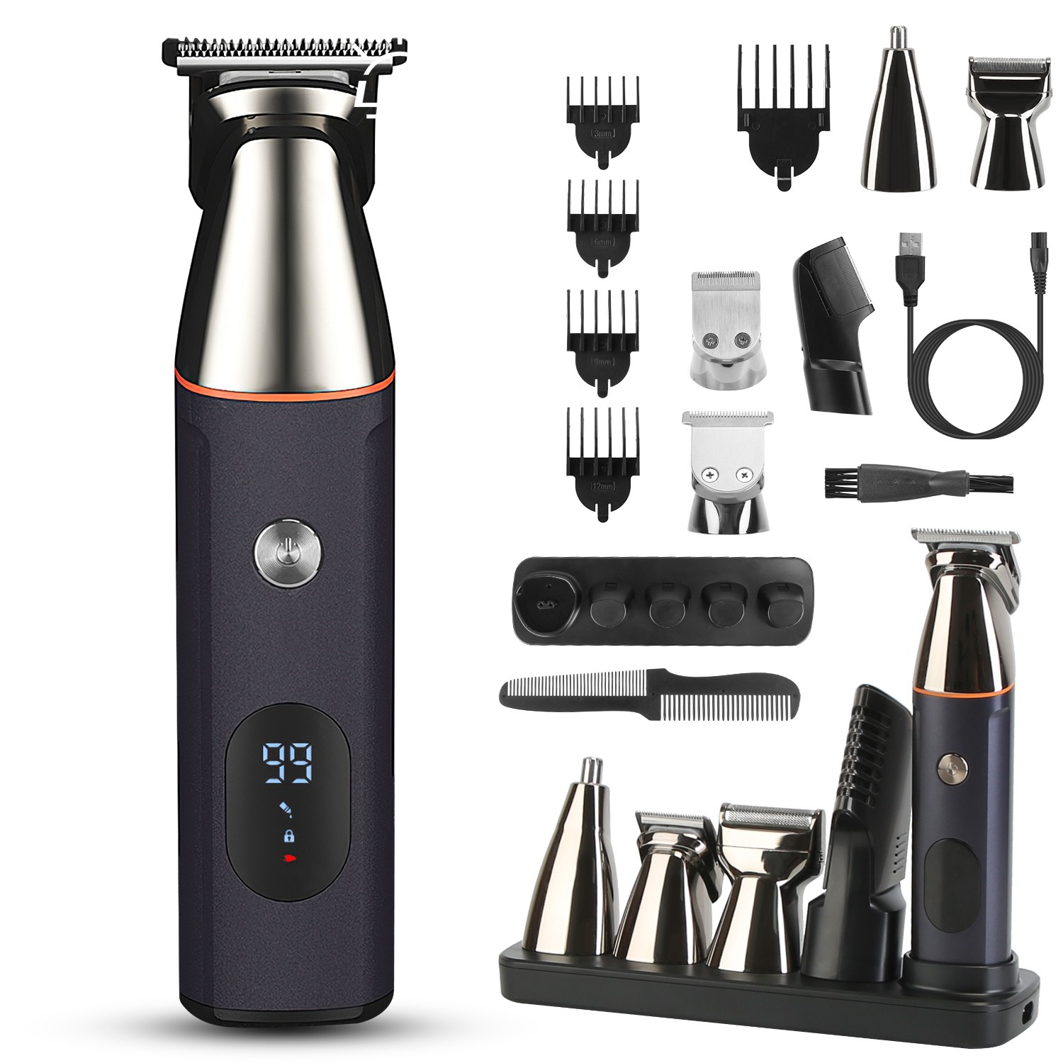 1Set All In One Beard Trimmer For Men With 5 Trimmer Heads IPX5 Waterproof Electric Razor For Face Nose Body Beard Cordless Hair Shaver Clipper Grooming Kit For Men Husband Father