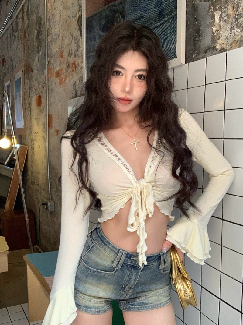 Lace-up Sun Protection Coat For Women Summer Sexy Slim-fit Crop-top