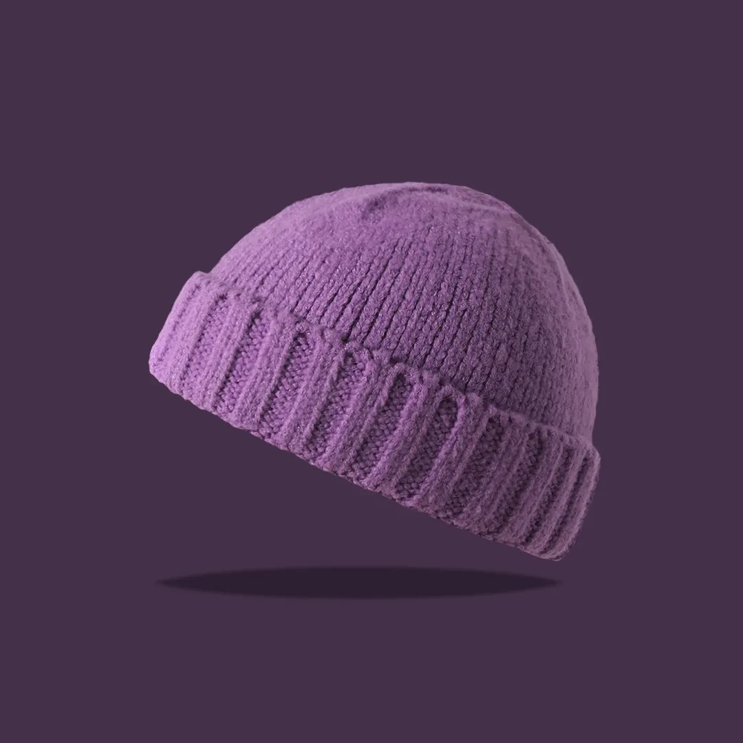 American Knitted Hat Women's All-match Face-looking Little Watermelon Hat Yupi Beanie Hat Light Purple
