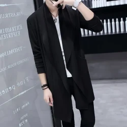 Slim Fit Student Handsome Cloak Men's Coat Black 9909 Lapel