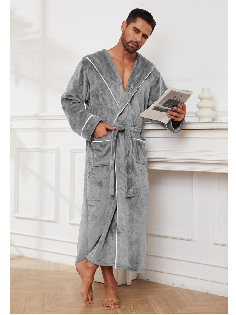 Fashion Men's Flannel Bathrobe Pajamas Women Light Gray