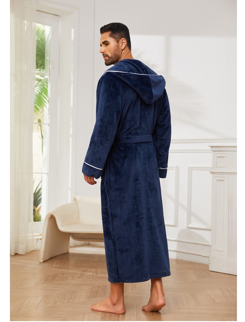Fashion Men's Flannel Bathrobe Pajamas Women Navy Blue
