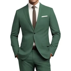 Men's Versatile Solid Color Business Jacket Long Pants Set Blackish green