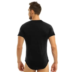 New Short Sleeve Round Neck Button Men's Breathable One-piece Home Pajamas