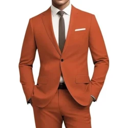 Men's Versatile Solid Color Business Jacket Long Pants Set Orange