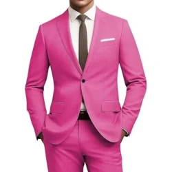 Men's Versatile Solid Color Business Jacket Long Pants Set Rose red