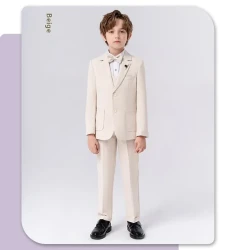 Boy's Suit Dress British Solid Color Beige 5 Pieces
