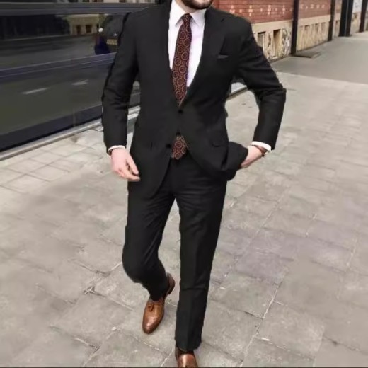 Men's Slim Fit Business Dress Two Button Set Black