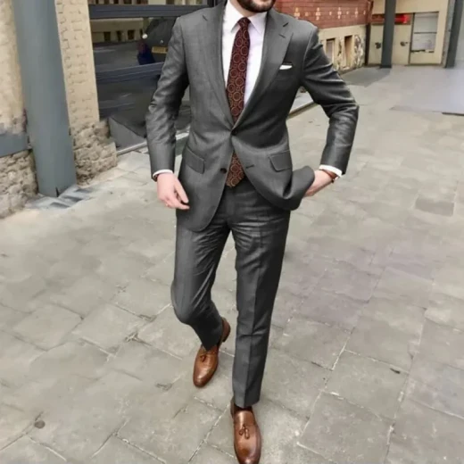 Men's Slim Fit Business Dress Two Button Set Dark Gray